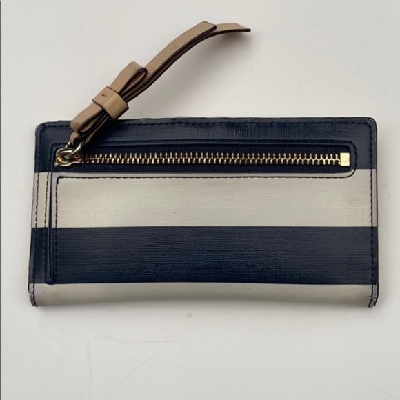Kate Spade Cameron Slim Bifold  wallet  Bone Navy Stripe - Picture 3 of 8